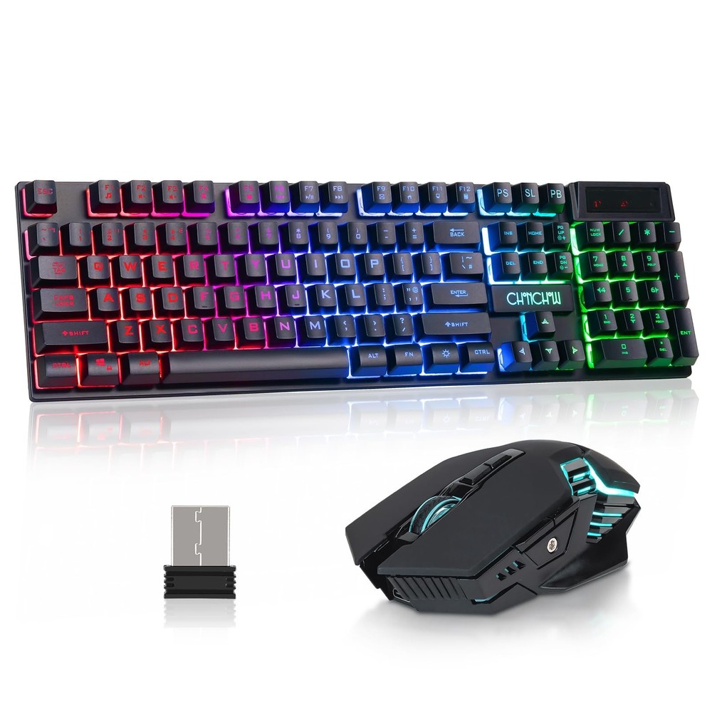 CHONCHOW USB Wireless Gaming Keyboard and Mouse Combo, LED Backlit Ergonomic ...