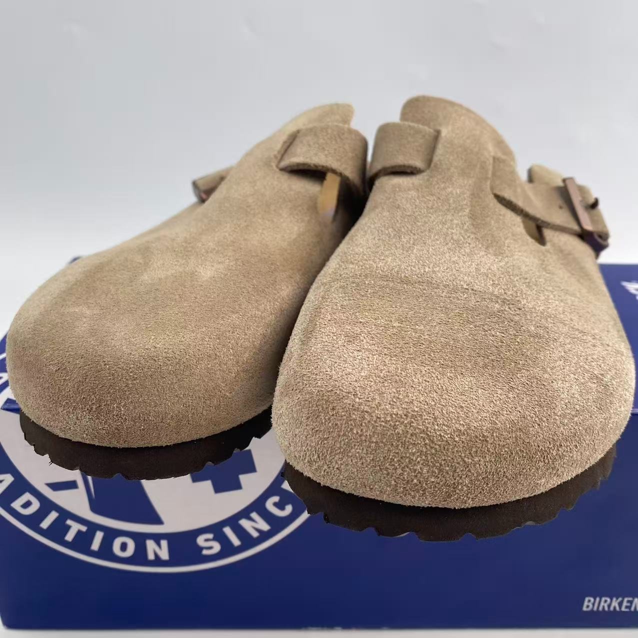 Birkenstock Boston Soft Footbed Taupe Suede Leather Unisex Shoes Size EU 37-45
