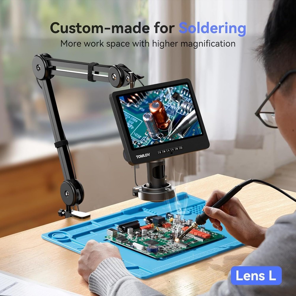 TOMLOV DM602 Flex Digital Soldering Microscope 2000x Flexible Arm 10" Screen