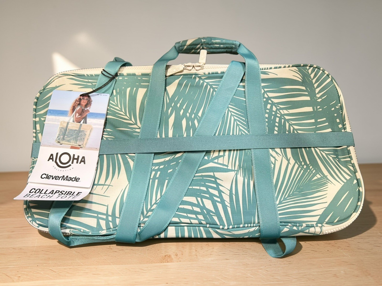 Aloha Collection CleverMade Collapsible Beach Tote Bag - Floral Green