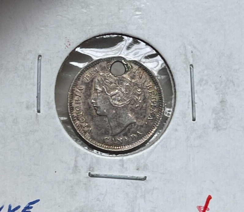 1872 Canada 5 Cents - Holed  bg