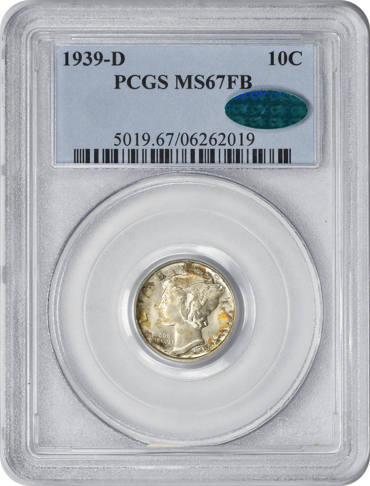 1939-D Mercury Silver Dime MS67FB PCGS (CAC)