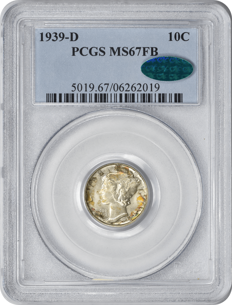 1939-D Mercury Silver Dime MS67FB PCGS (CAC)