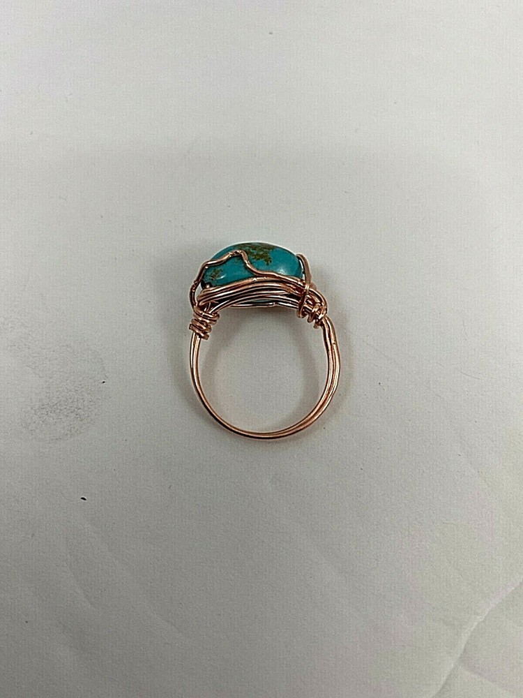 Handmade ~ Copper Wire Wrap ~ Turquoise Ring Size 8 #52