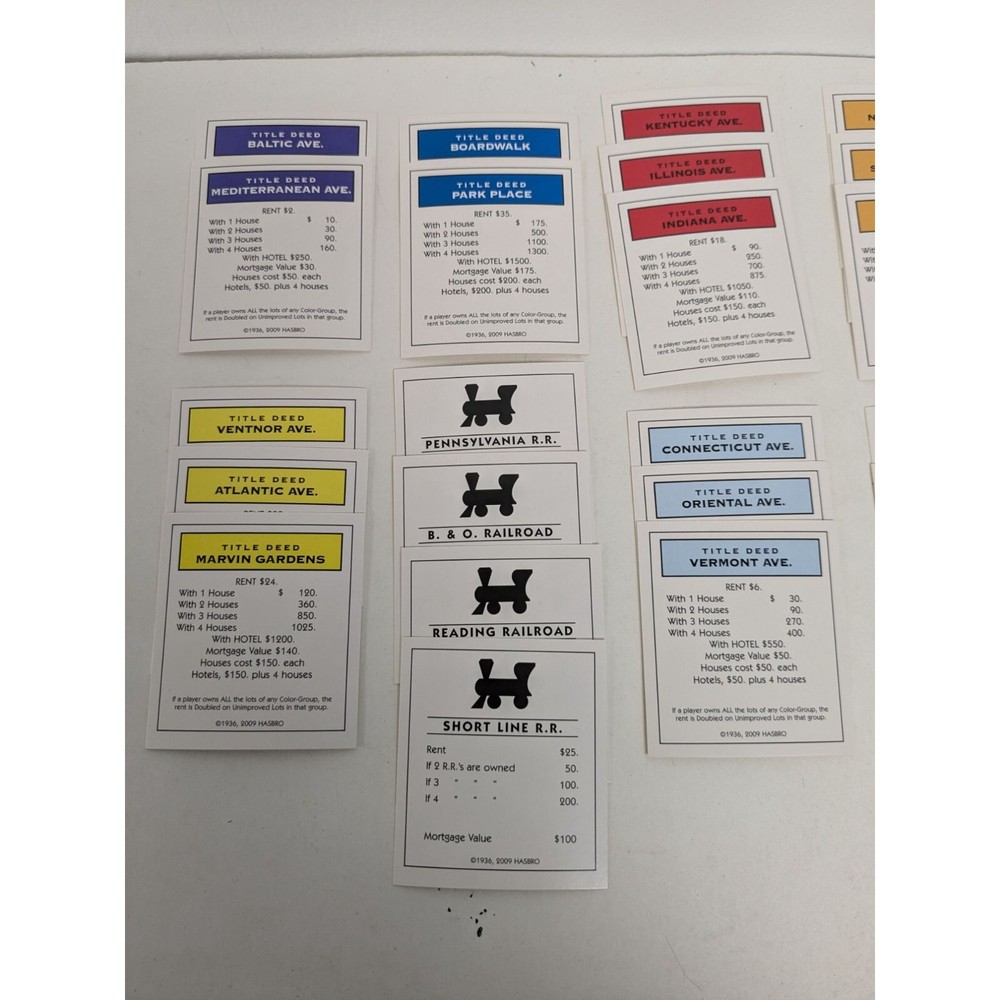 2013 Monopoly Classic Edition Game Replacement Property Cards