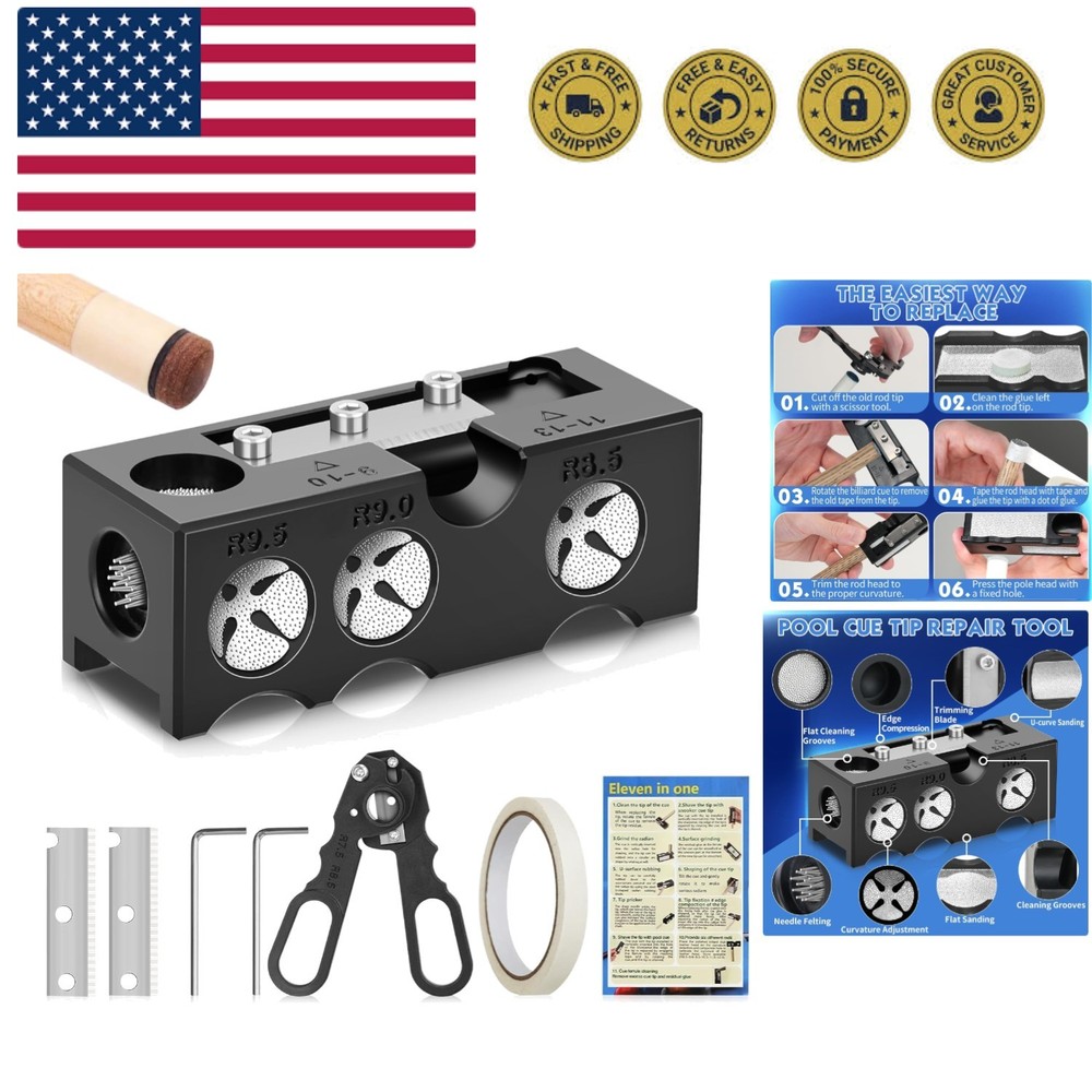 Billiards Pool Cue Tip Shaper, Pool Cue Tips Replacement Kit, Pool Cue Shaper...