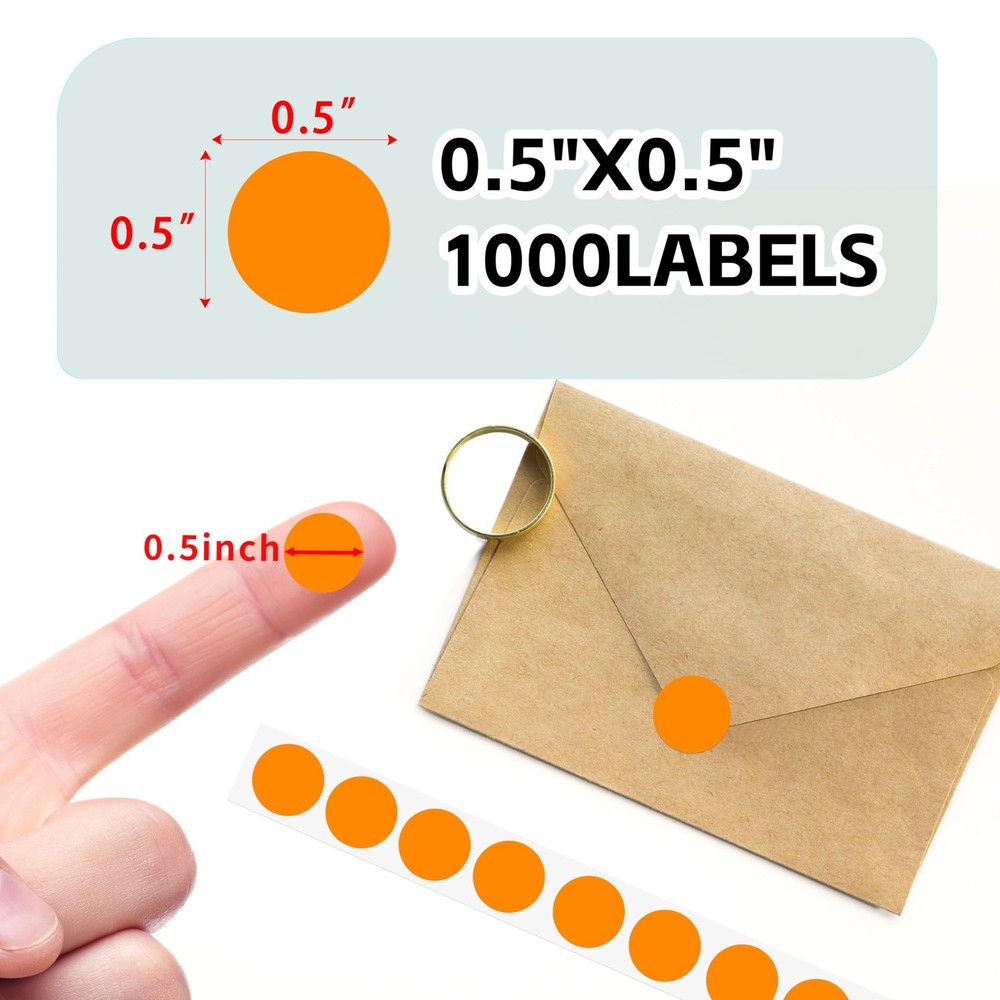 PARLAIM 1/2" Orange Round Color Coding Circle Dot 1 Roll-1000PCS,