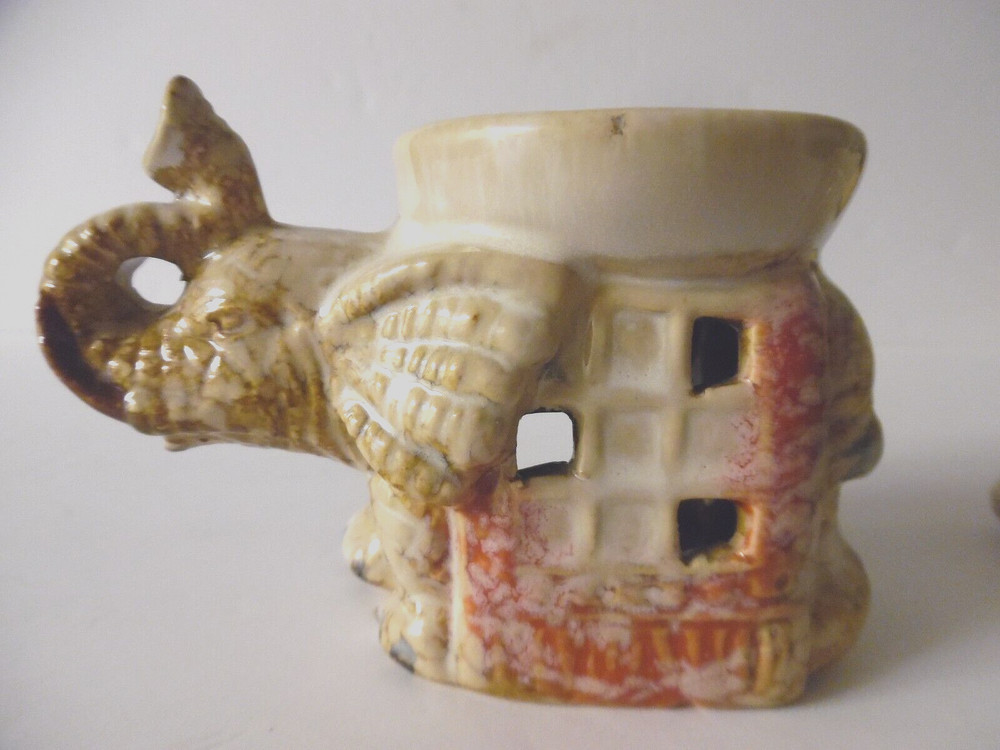 Porcelain Elephant Figurine Incense Burner