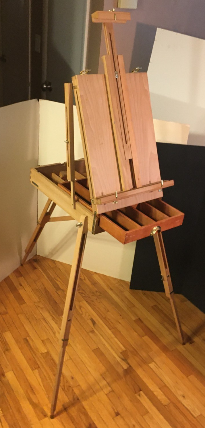 **Vintage FRENCH EASEL FOLDING ARTIST SKETCHBOX PORTABLE SOLID WOOD STORAGE