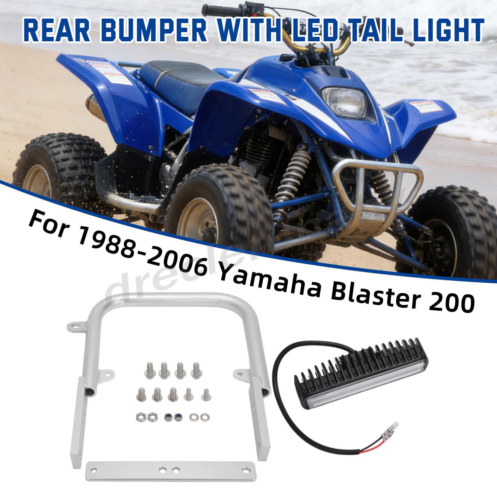Rear Grab Bar Bumper & LED Tail Light Kit For Yamaha Blaster 200 ATV 1988-2006