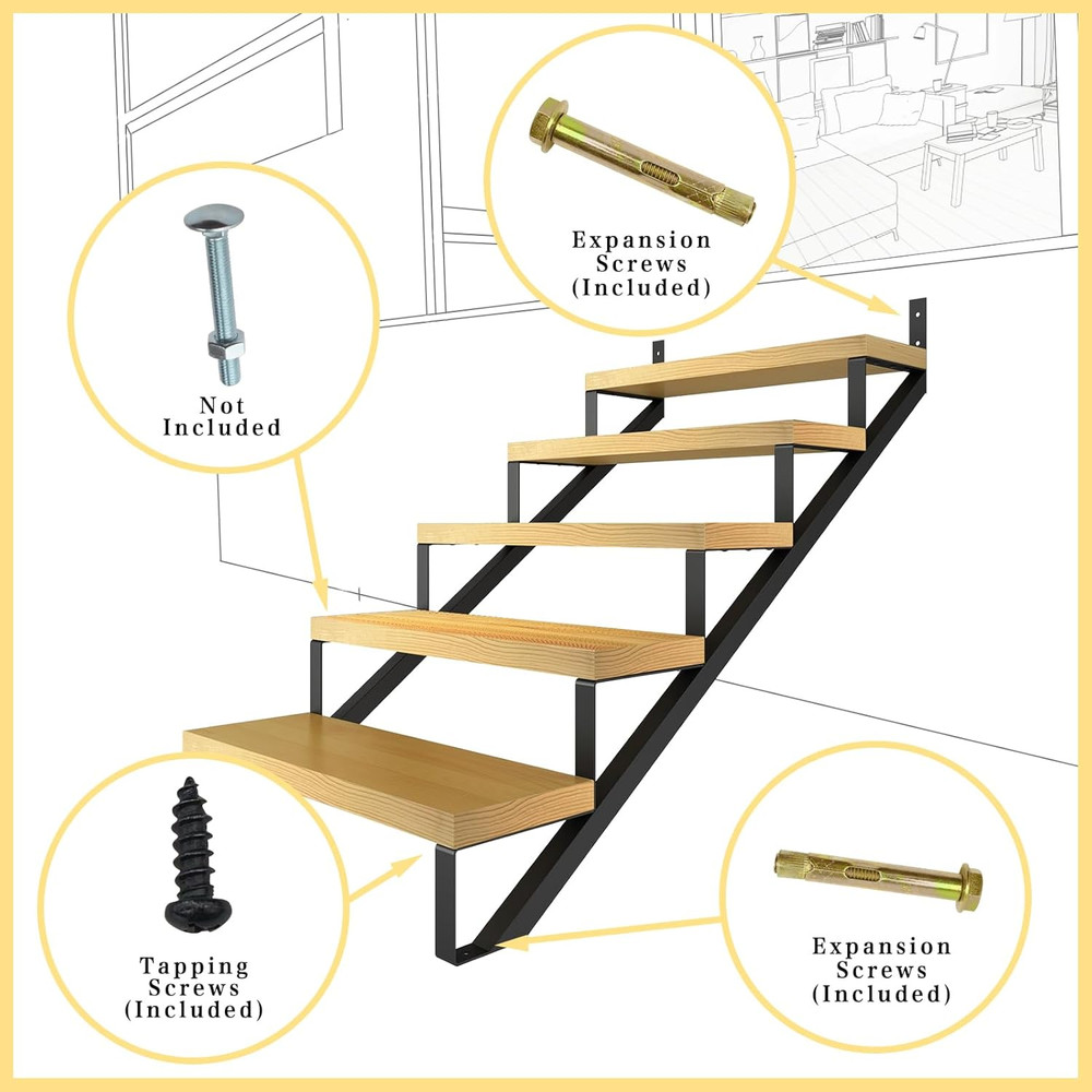 2 Packs Metal Stair Step Stringers, 5 Step Steel Riser Stringer for 42.4Inch ...