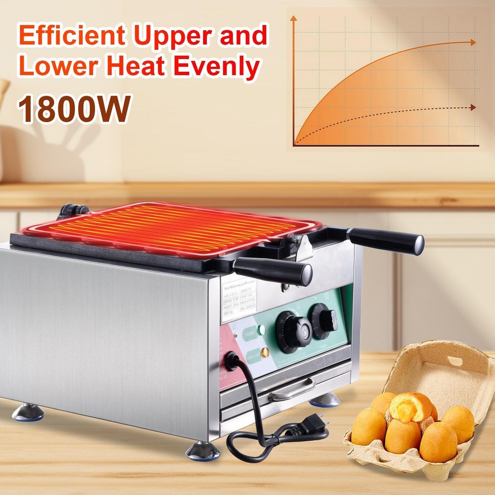 Commercial Bubble Waffle Maker Egg Pancake Baker Machine 1800W Non-Stick