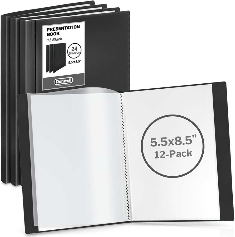 Presentation Binders with Sleeves, 5.5x8.5, Black (2-Pack)