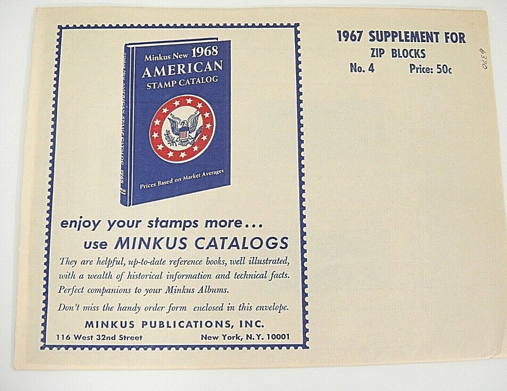 Minkus 1967 Zip Blocks Supplement #4 United States NOS