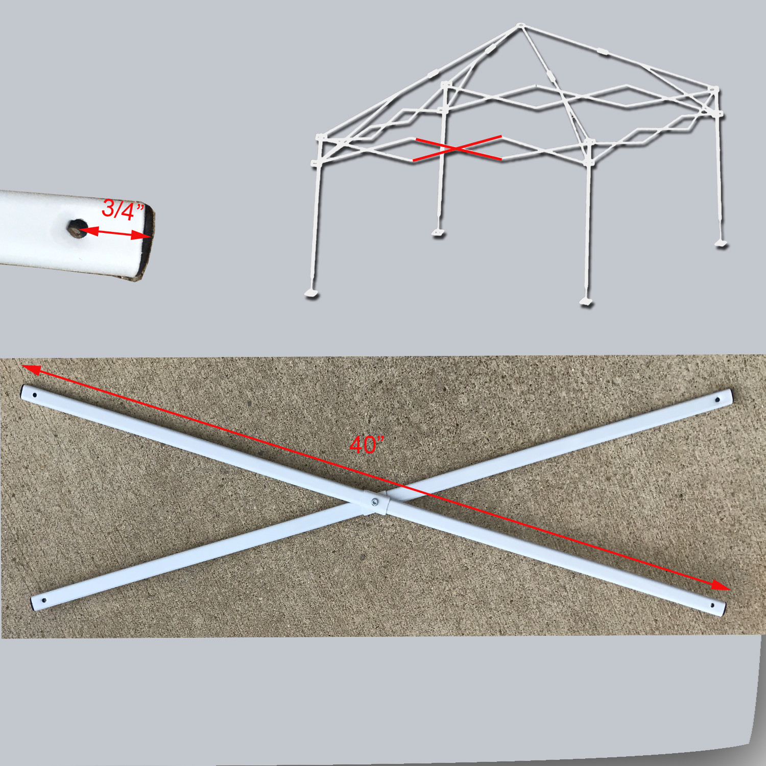 Ozark Trail First Up 10 X 10 Canopy MIDDLE TRUSS BAR 40" Replacement Parts White