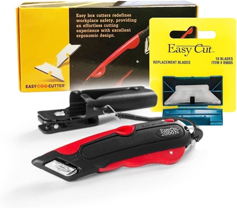 Easy Box Cutter 2000 Red with 10 Replacement Blades, Secure and Precise Cutting
