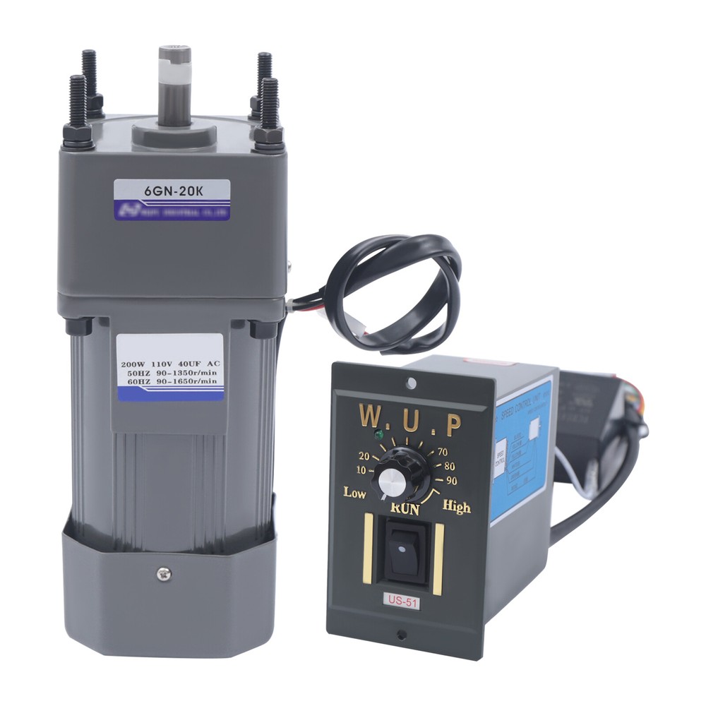 200W 110V AC Gear Motor Electric Variable with Speed Controller Single-phase 20K