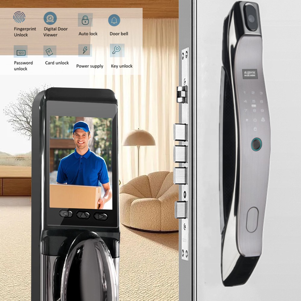 3D Face Recognition Unlock Digital Door Lock With Camera FIngerprint Password