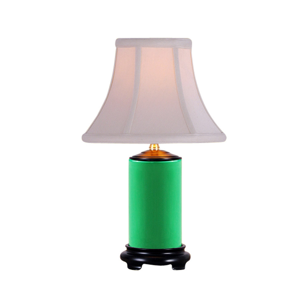 Emerald Green Cylindrical Porcelain Vase Table Lamp 15"