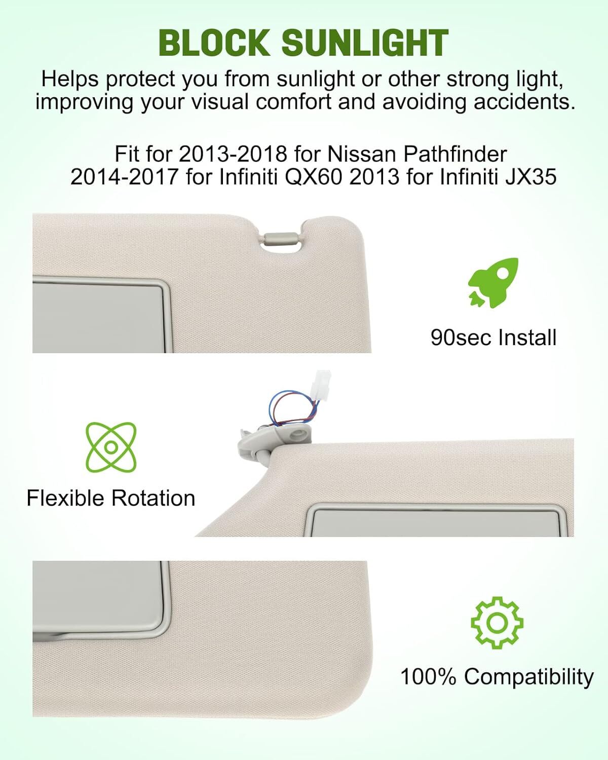 For Nissan Pathfinder 2013-2016 2017 2018 Sun Visor Left SIDE DRIVER 96401-9PB0A