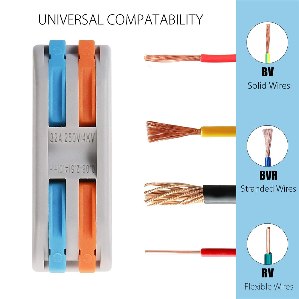 10pcs Reusable Electrical Cable Wire Connector 2 Way Spring Lever Terminal Block