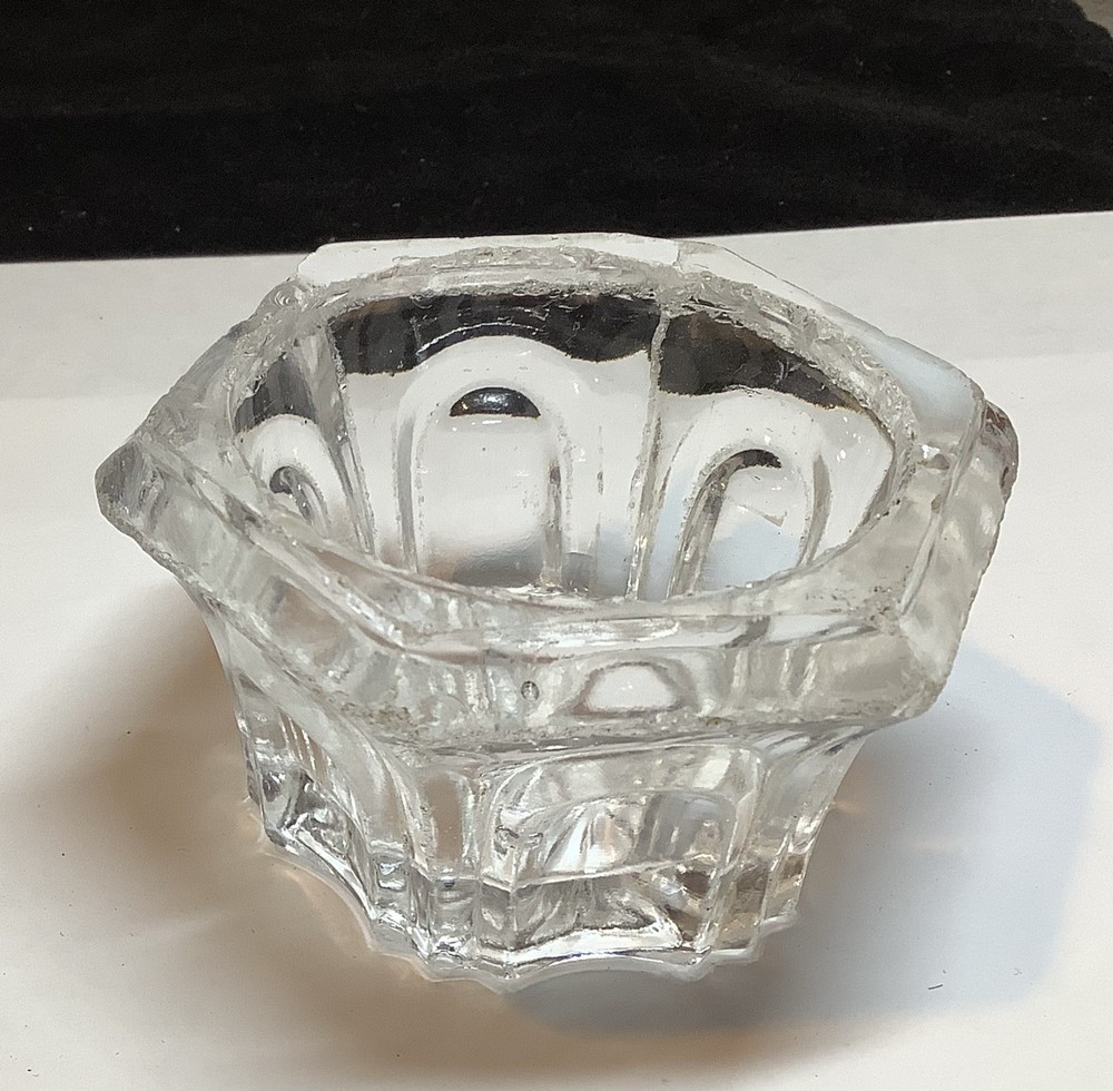 Lacy Glass Era 1825-1850 Hexagonal Shape Flower Base Patterned Open Salt Cellar