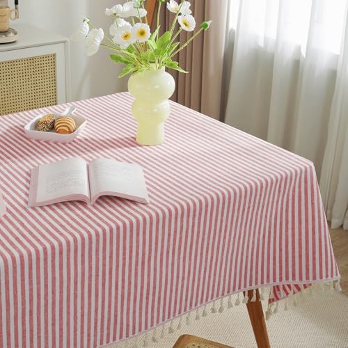 Tablecloth Striped Fringe Table Cloth Rectangular 102" x 55" (Rectangular) Red
