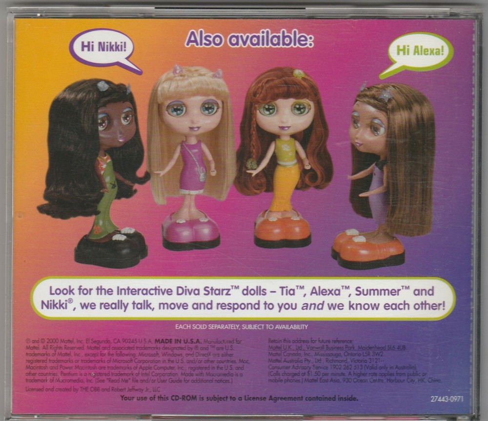 Diva Starz CD-Rom by Mattel Interactive WIN 95/98 & MAC ~ 2000