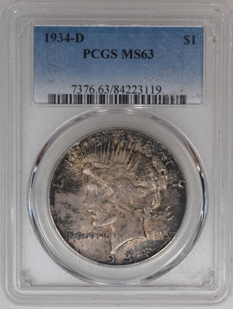 1934 D Peace Dollar PCGS MS 63