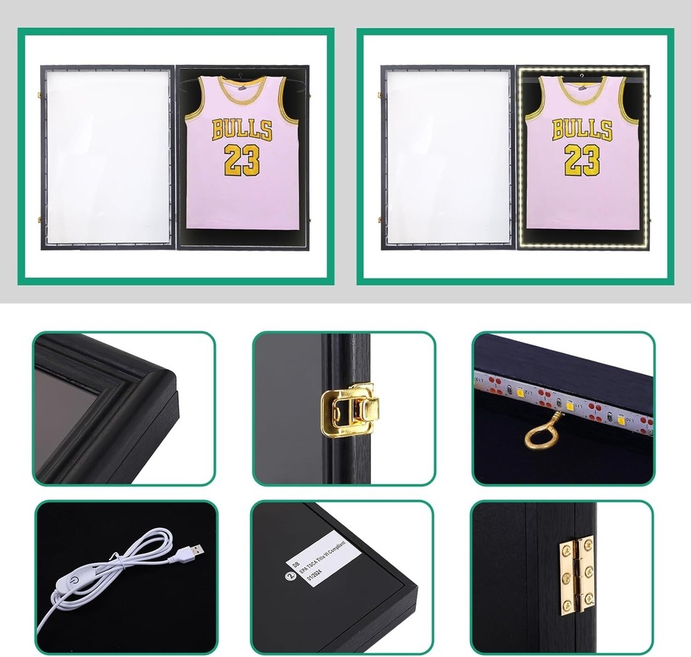 Jersey Frame, Jersey Shadow Box Display Case Jersey Frame Display Case w/LED 3PC