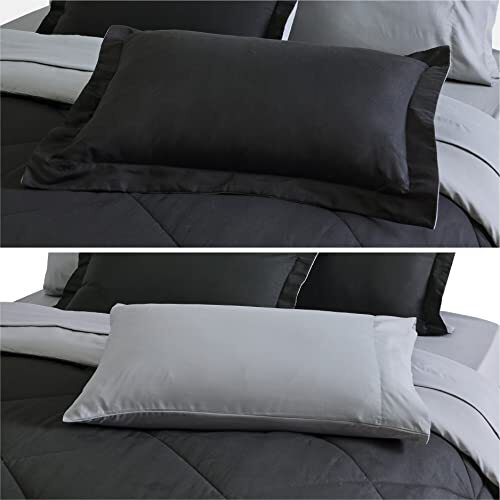 Comforter Set - 8 Pieces Reversible Bed Set with Comforters, Queen Black