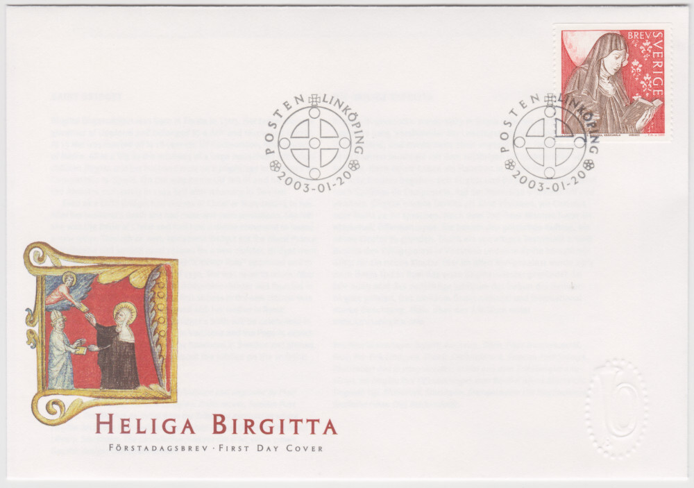 Sweden FDC 2003, Saint Bridget, Mint