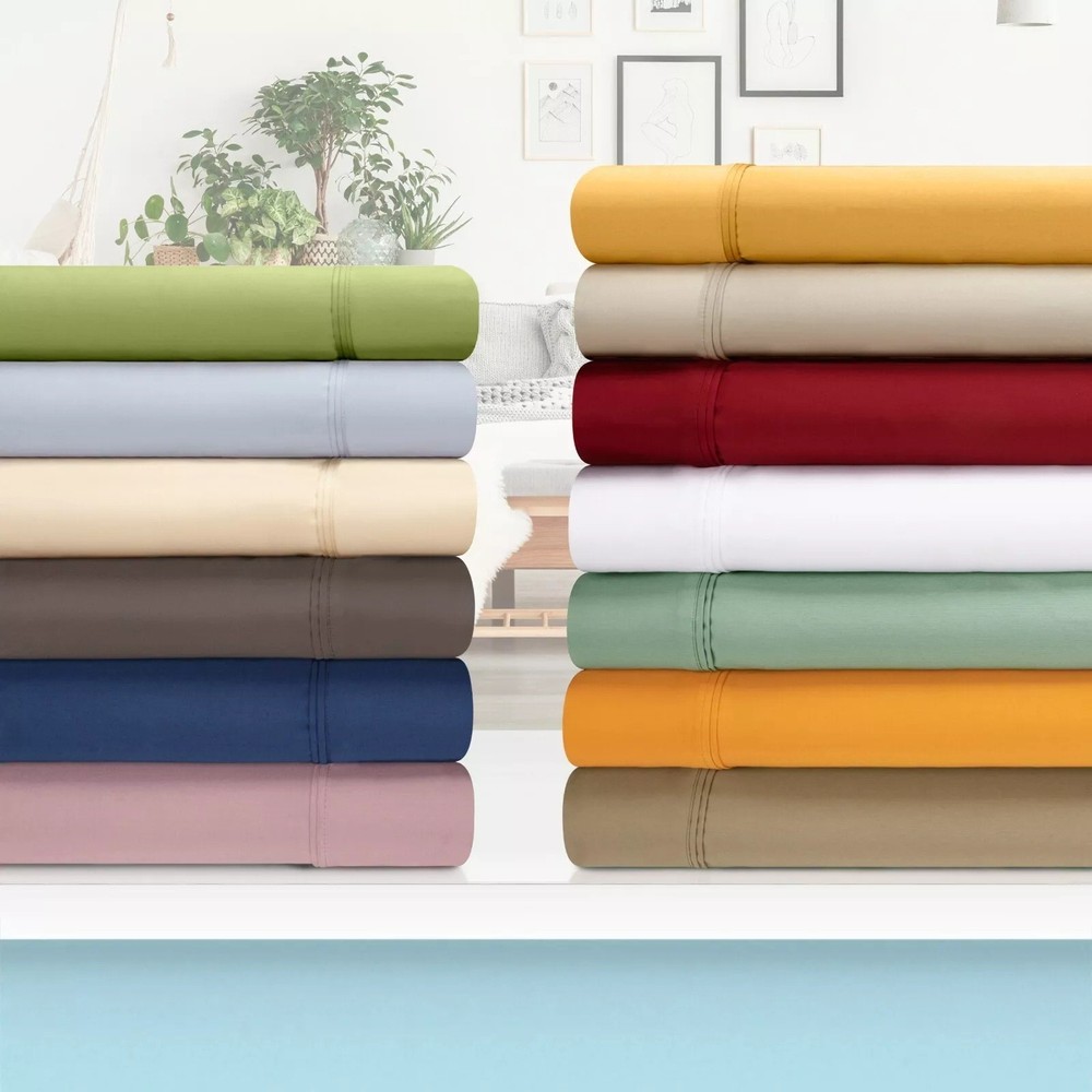 Soft Flat Sheet+2 Pillow Case 1000TC 100% Cotton Solid Colors US Sizes