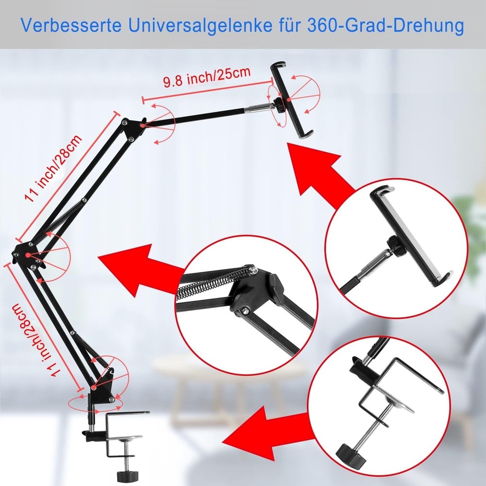Tablet Stand Adjustable,Foldable Arm Stand for Bed,Aluminum Universal Flexibl...