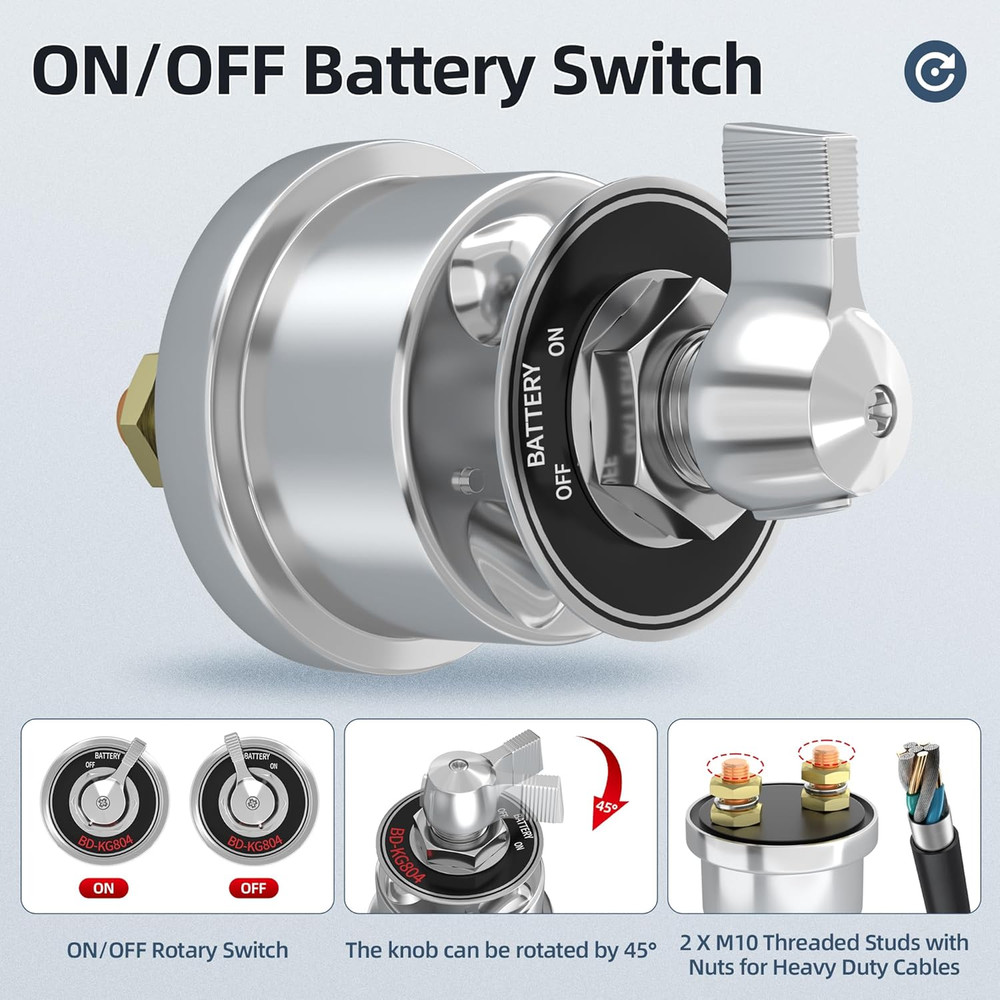 12V Battery Disconnect Switch with Side Post Mounting Bracket, 200A High Current