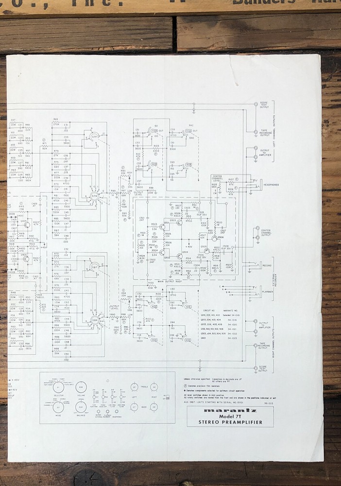 Maranz Model 7T Preamp / Preamplifier  Fold Out Schematic *Original*