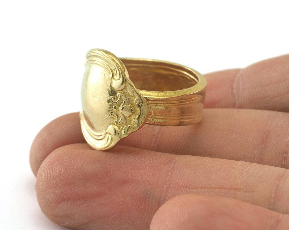 Spoon Ring Flower Patterned Adjustable Ring Raw Brass 17.5mm 7US inner size 2673