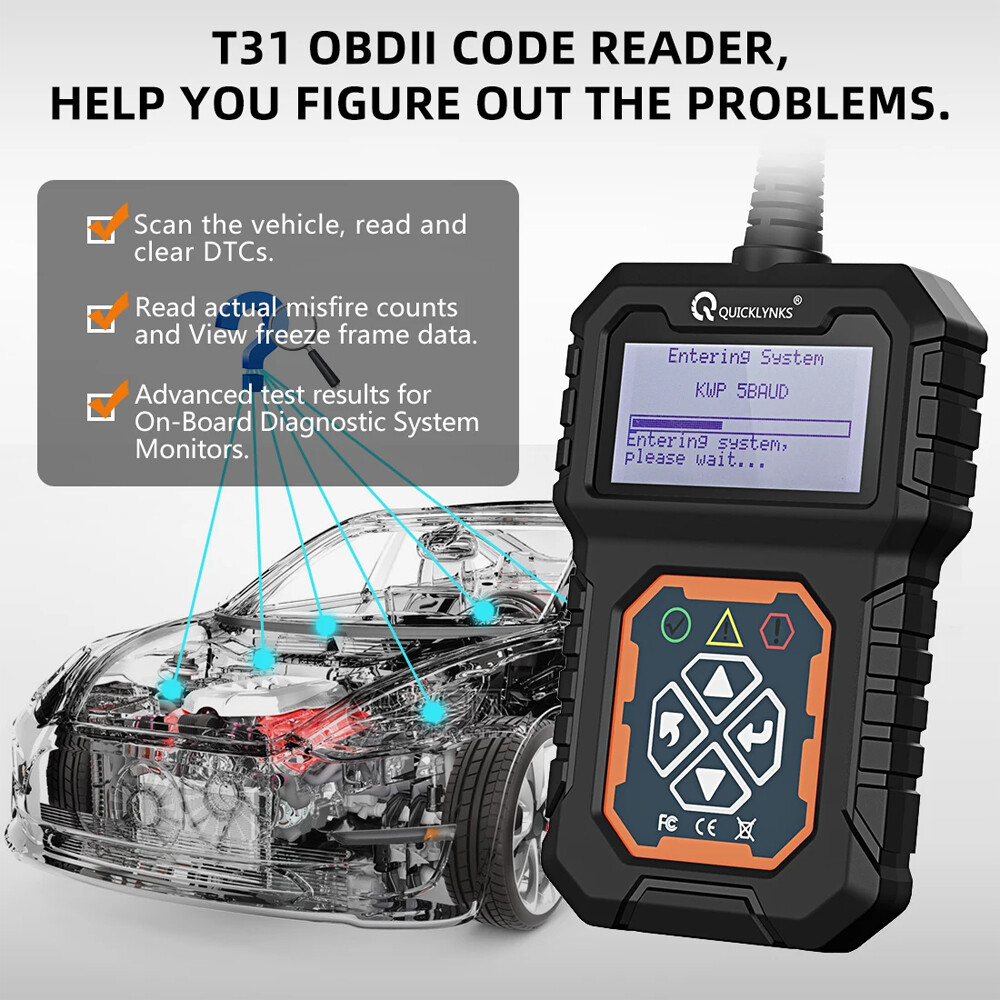 QUICKLYNKS T31 Car Engine Fault Code Reader OBD2 Scanner Engine Diagnostic Tool
