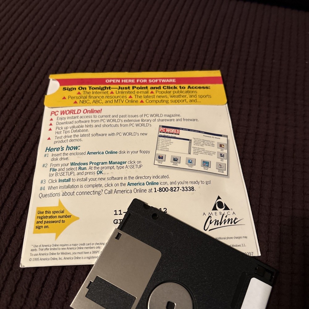 AOL America Online For Windows Version 2.0 Sealed Mailer 3.5” Floppy Disk