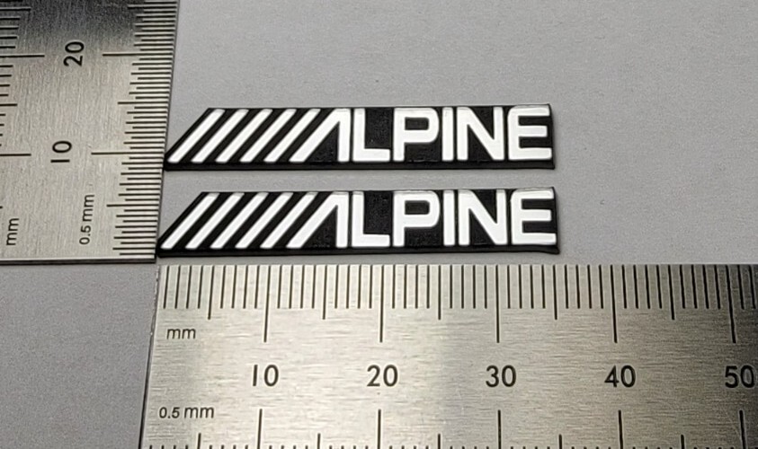 Alpine Custom Speaker Badge Logo Emblem Brushed Silver Pair