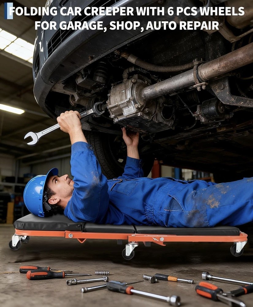 36" Rolling Foldable Automotive Creeper Rolling Portable Red Foldable Creeper