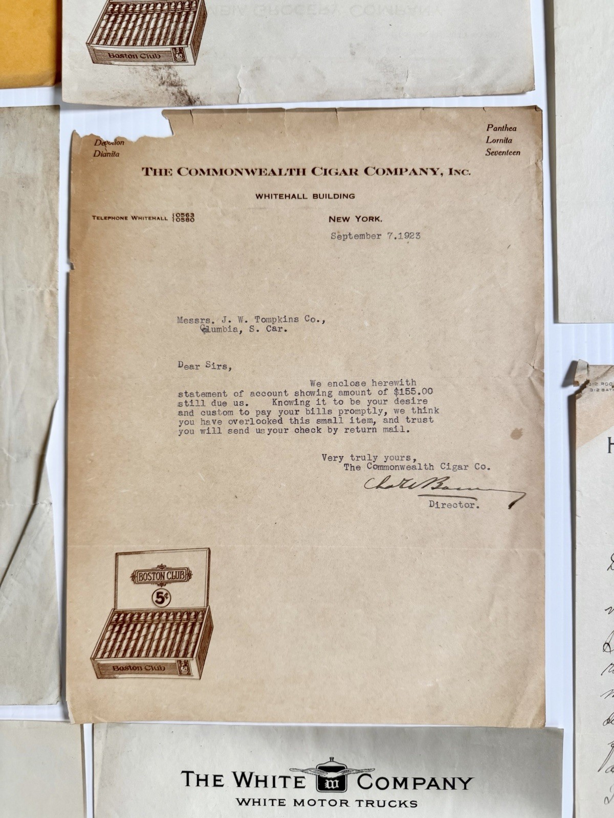 Lot 11 Antique 1923 Letterheads, Campbells, Calumet, White Trucks, Cigar, Hotel