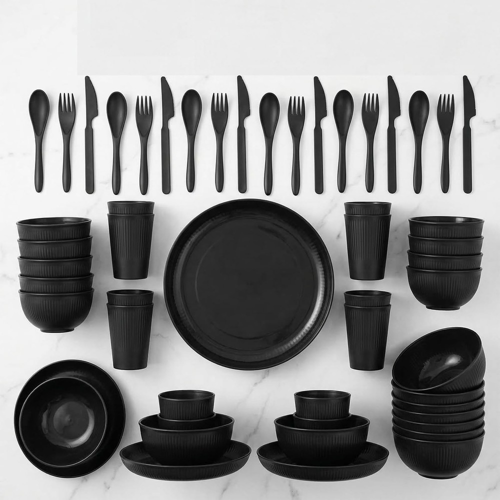 36 Pcs Wheat Straw Dinnerware Set,Dinnerware Sets for 6,Large Round Plates, B...