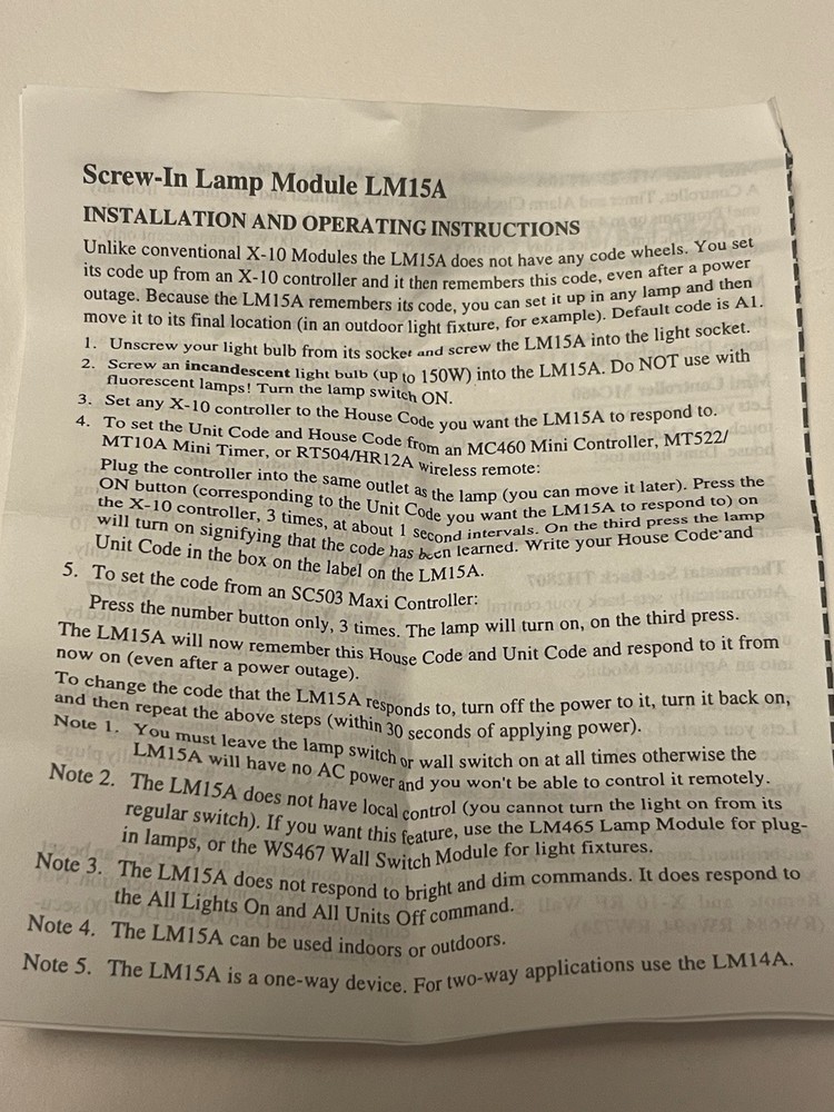 X-10 Screw-In Lamp Module LM15A Remote Controlled Lamp Wireless Socket Rocket