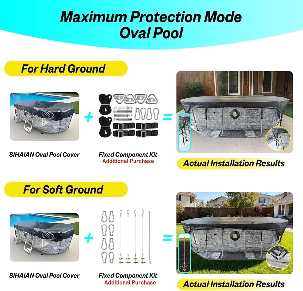SIHAINA 16x25Ft Rectangular Pool Cover with Side Storage NEW