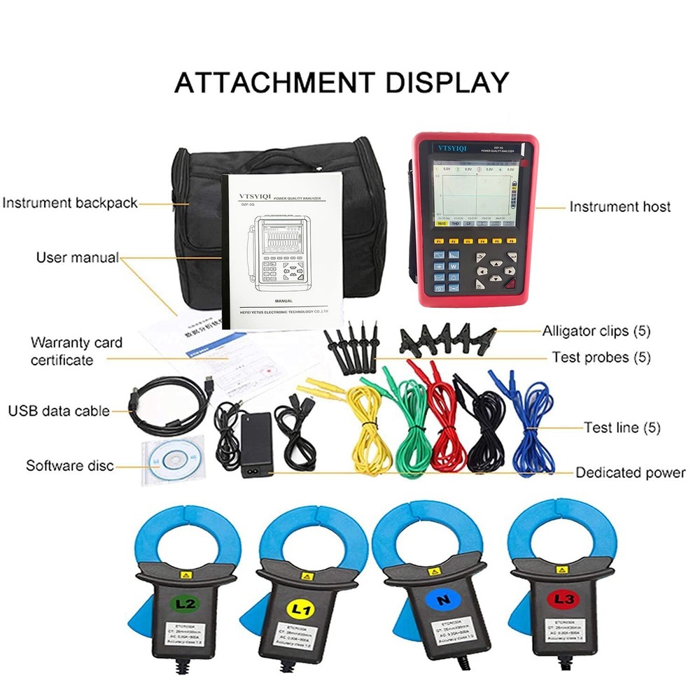 Power Quality Meter with Current Clamp 1.0A~1000A USB Communication Function