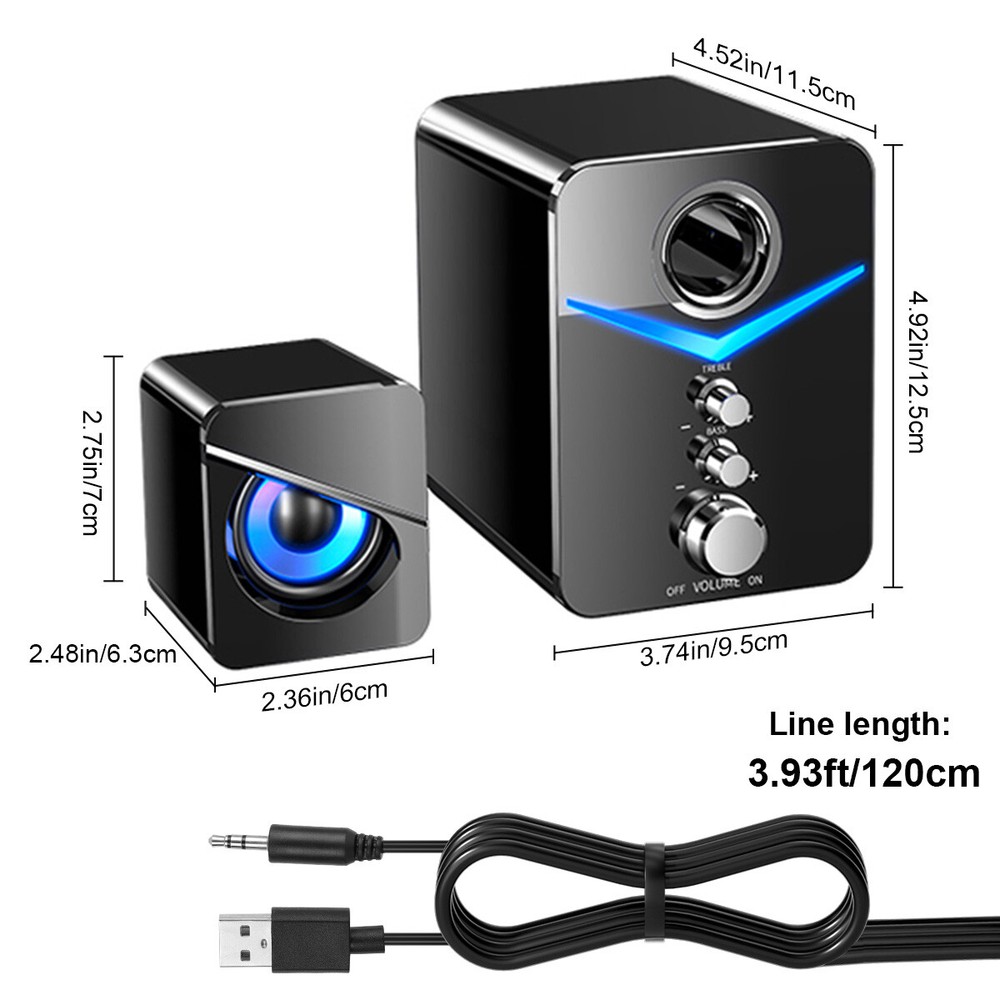 USB Powered Computer Speakers System Stereo Bass Subwoofer for Desktop Laptop PC