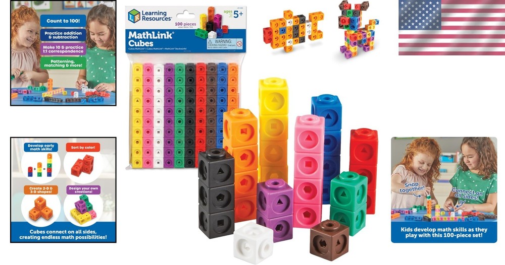Versatile Math Manipulatives: 100 MathLink Cubes for Hands-On Learning, Ages 5+