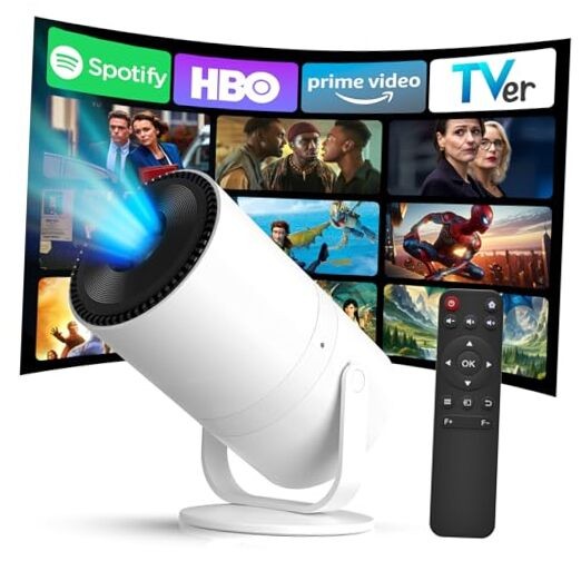 [Built-in Apps] Mini Projector with WiFi and Bluetooth & Android 12, 1-White