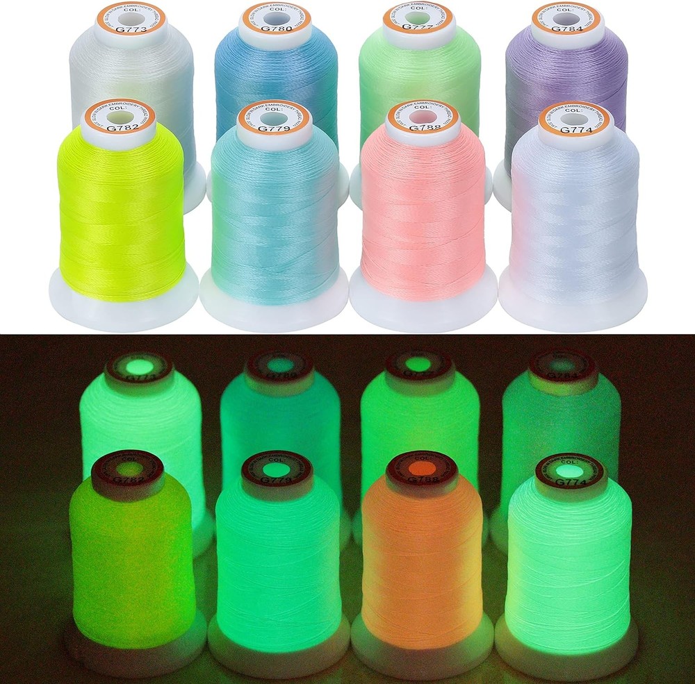 Glow Embroidery Thread – 8 Colors 500M Spools